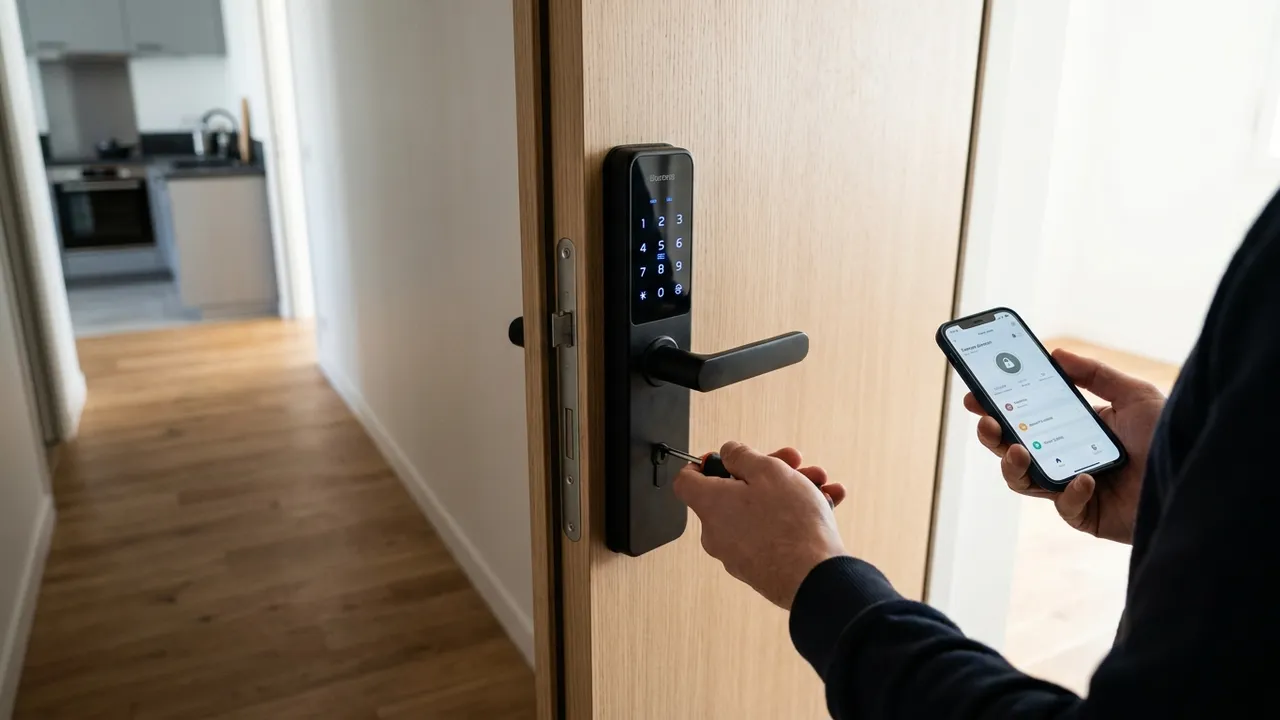 Serrure connectée installée sur la porte d'un appartement montmartrois dans le 18e arrondissement de Paris